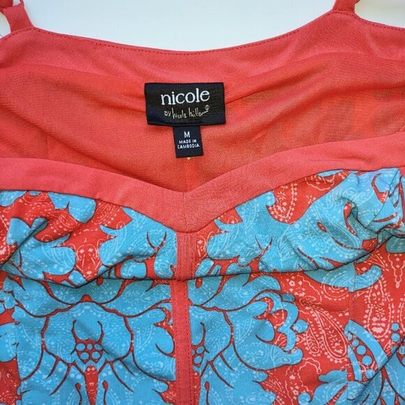 Nicole Miller Floral Paisley Sun Dress Resort Vacation Vibrant Boho Size Medium - Picture 7 of 8